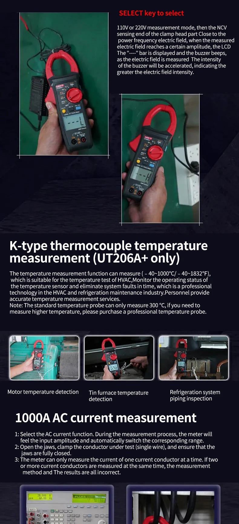 UNI-T UT205A+ UT206A+ Digital Clamp Meter 1000V AC DC Current Pliers Clamps Voltage Tester detail image 13