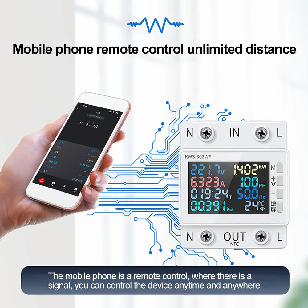 KWS-302WF Guide Rails Digital Voltmeter Ammeter Voltage Tester Meter 63A AC170-300V detail image 3