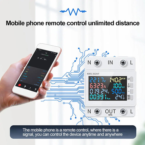 KWS-302WF Guide Rails Digital Voltmeter Ammeter Voltage Tester Meter 63A AC170-300V detail image 3