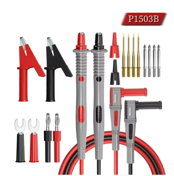 Cleqee P1503 Series Universal Multimeter Probe Test Leads Kit with Replacement Needle Tester Tip IC SMD Test Hook Alligator Clip