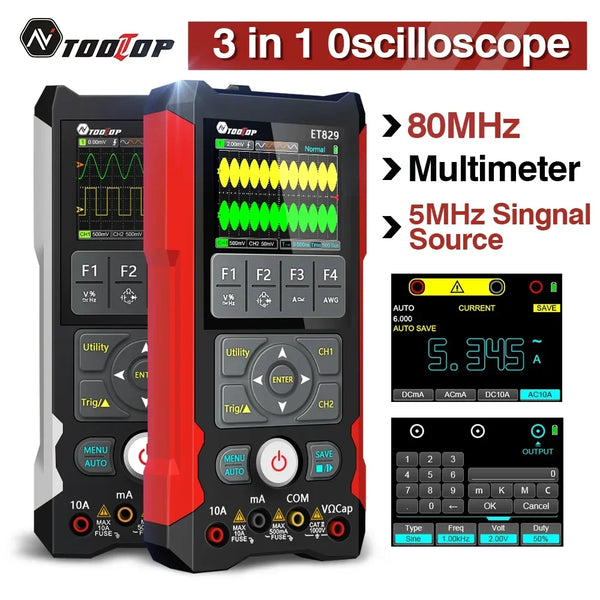 TOOLTOP ET829 2 Channel 80MHz Digital Storage Oscilloscope Multimeter Signal Generator 3 in 1 Electronic product image