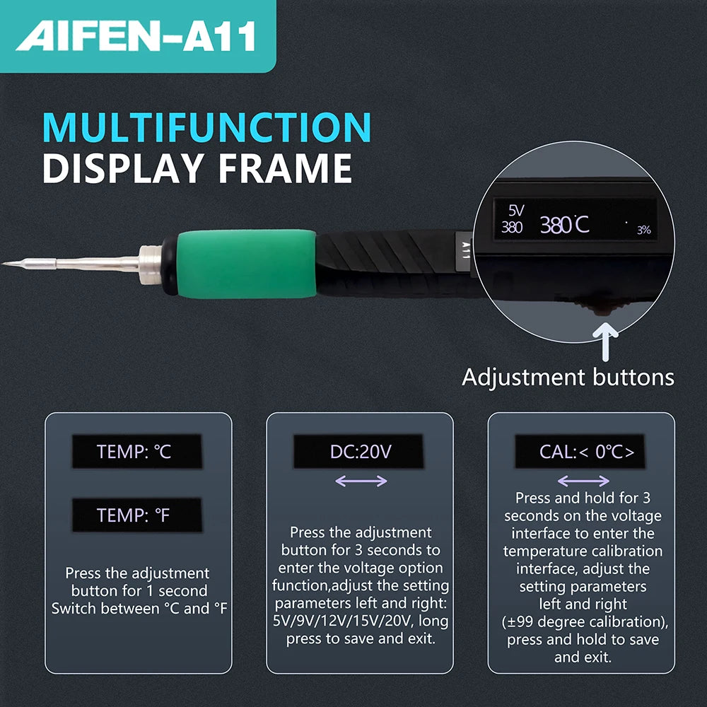 AIFEN A11 Portable Soldering Iron Station Electric Solder Pen 2S Fast Heating USB Rechargeable for Electronics Repair C210 Handl