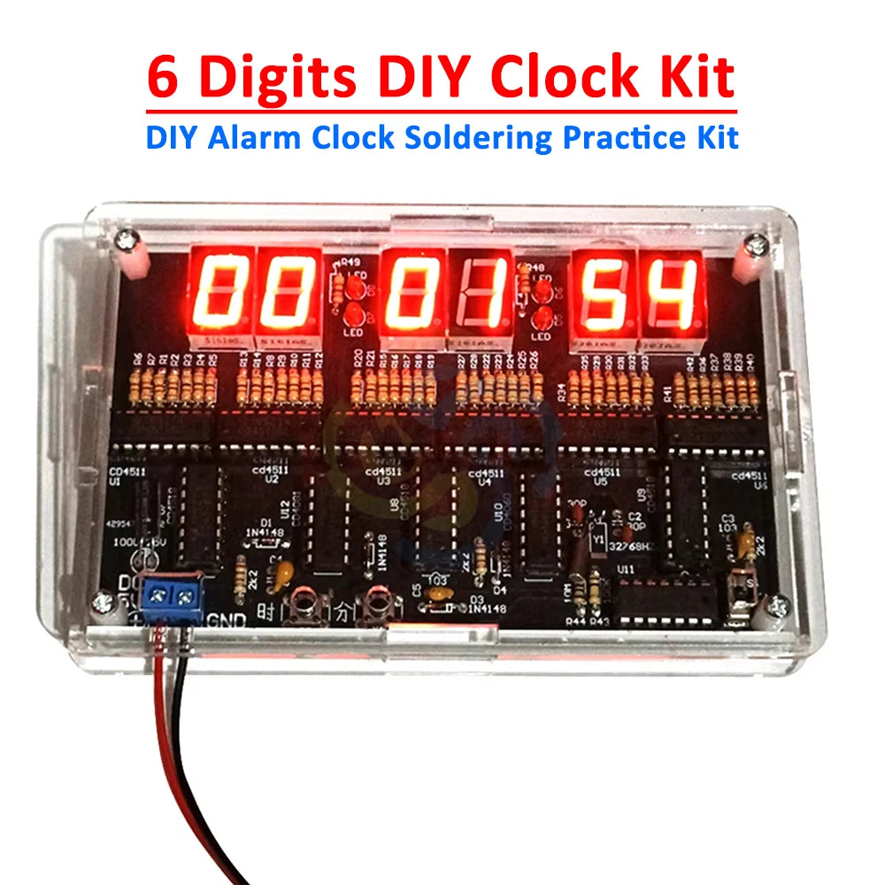DC4.5V-5.5V 6 Digits DIY Clock Kit Auto Display Time DIY Alarm Clock Soldering Practice Kit for Students product image
