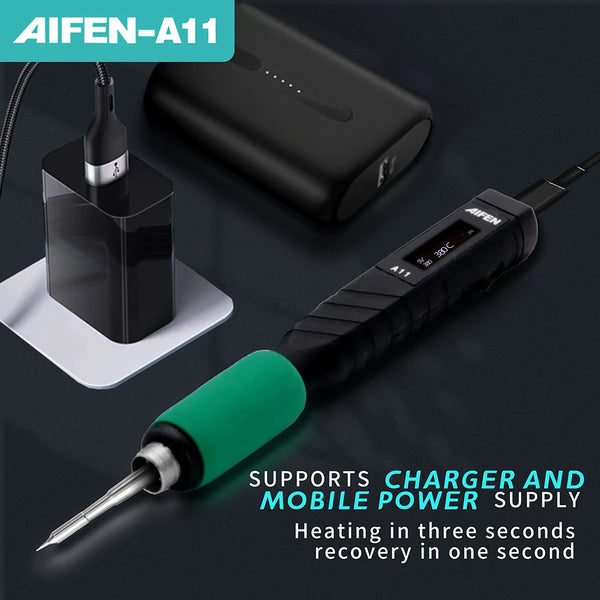 AIFEN A11 Portable Soldering Iron Station Electric Solder Pen 2S Fast Heating USB Rechargeable for Electronics Repair C210 Handl