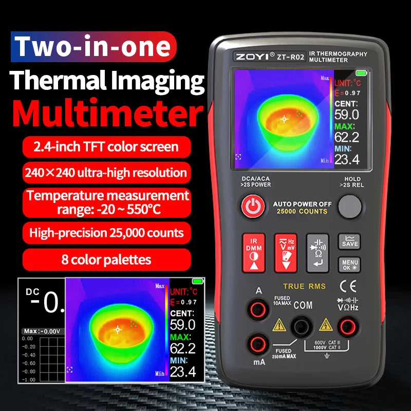 ZOYI ZT- R02 Thermal Imaging Multimeter 2-In-1 Color Screen Professional Digital Multimeter With Infrared Camera, Resolution 240