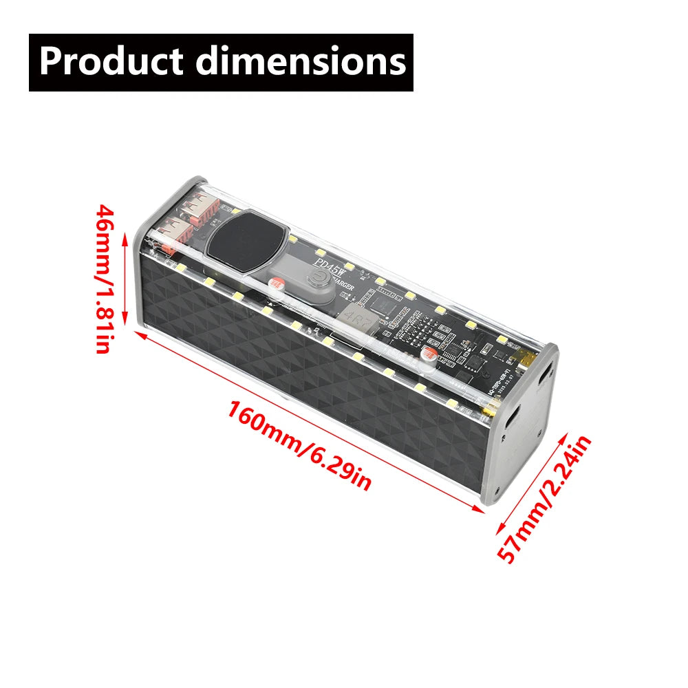8*18650 Battery Case PD 45W Super Fast Charging Transparent Rechargeable Case Weldless Box detail image 3