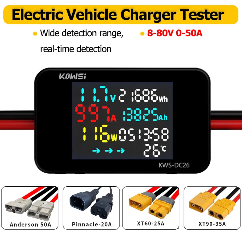 Battery Charging Tester Voltmeter Ammeter DC8-80V Voltage Current Power Test XT60 XT90 Interface For Elec product image