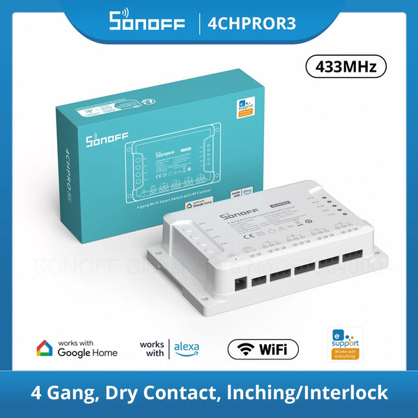 SONOFF 4CHR3 4CHPROR3 4-gang/4 Way Wifi Smart Switch 433mhz RF Control Smart Home Support Alexa Google Sm product image