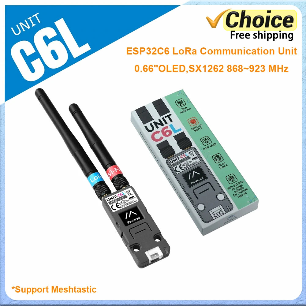 M5Stack Unit C6L LoRa Communication Unit ESP32-C6 Wi-Fi 6 & SX1262 868-923MHz Supports Meshtastic with OL product image