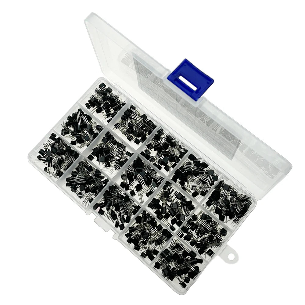 600pcs Transistor Kit A1015 C1815 C945 S8050 S8850 2N2222 2N3904 2N3906 2N5401 2N5551 PNP NPN S9012-S9015 product image