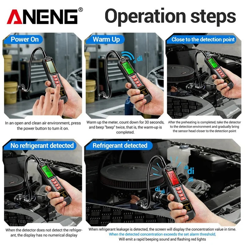 ANENG HD02 Halogen Leak Detector R22/R32/R134a Gas Detector Analyzer Rechargable Refrigerant detail image 4