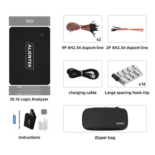 ALIENTEK Logic Analyzer DL16 USB Protocol Analyser 250MHz Max Sample Rate 16Channels ARM FPGA Debug Protocol Decoding Software