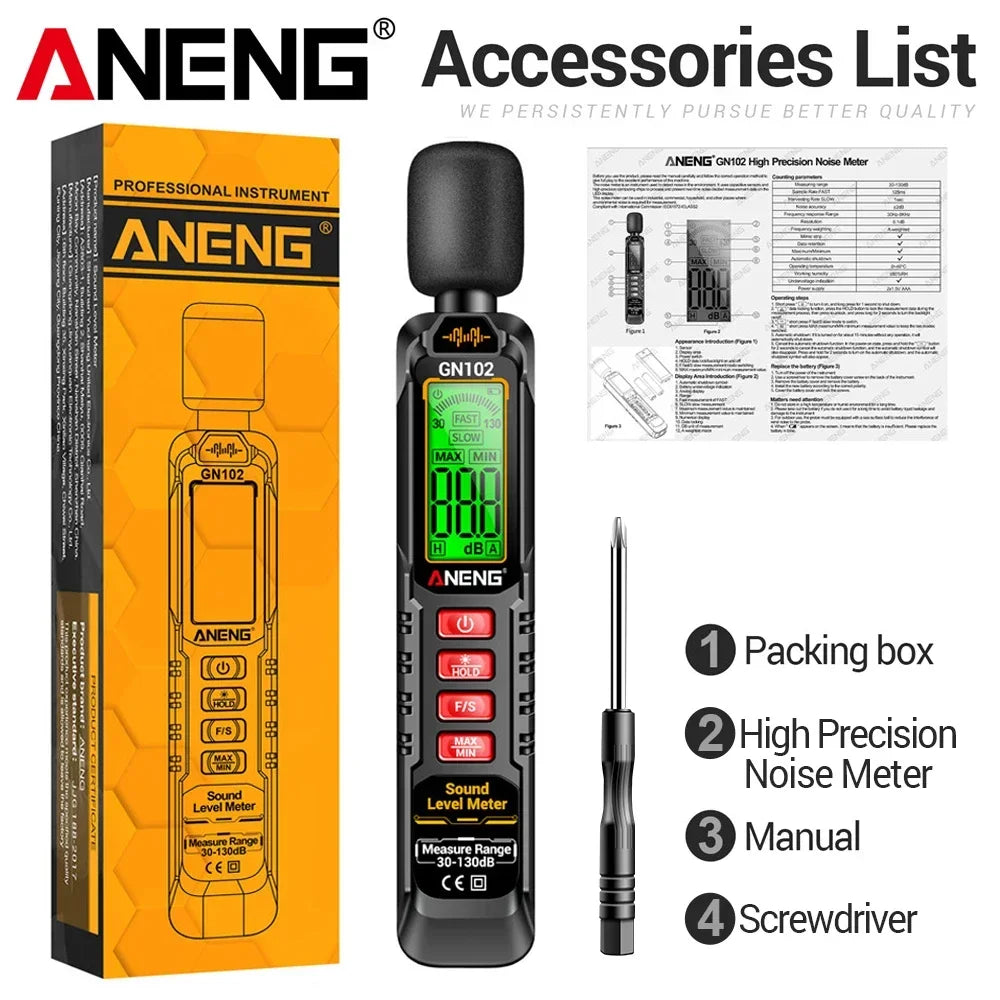 Sound Level Meter Digital Portable Noise Meter NENG GN102 Audio Level Meter 30-130dB Ambient Noise Windproof Decibel Meter test