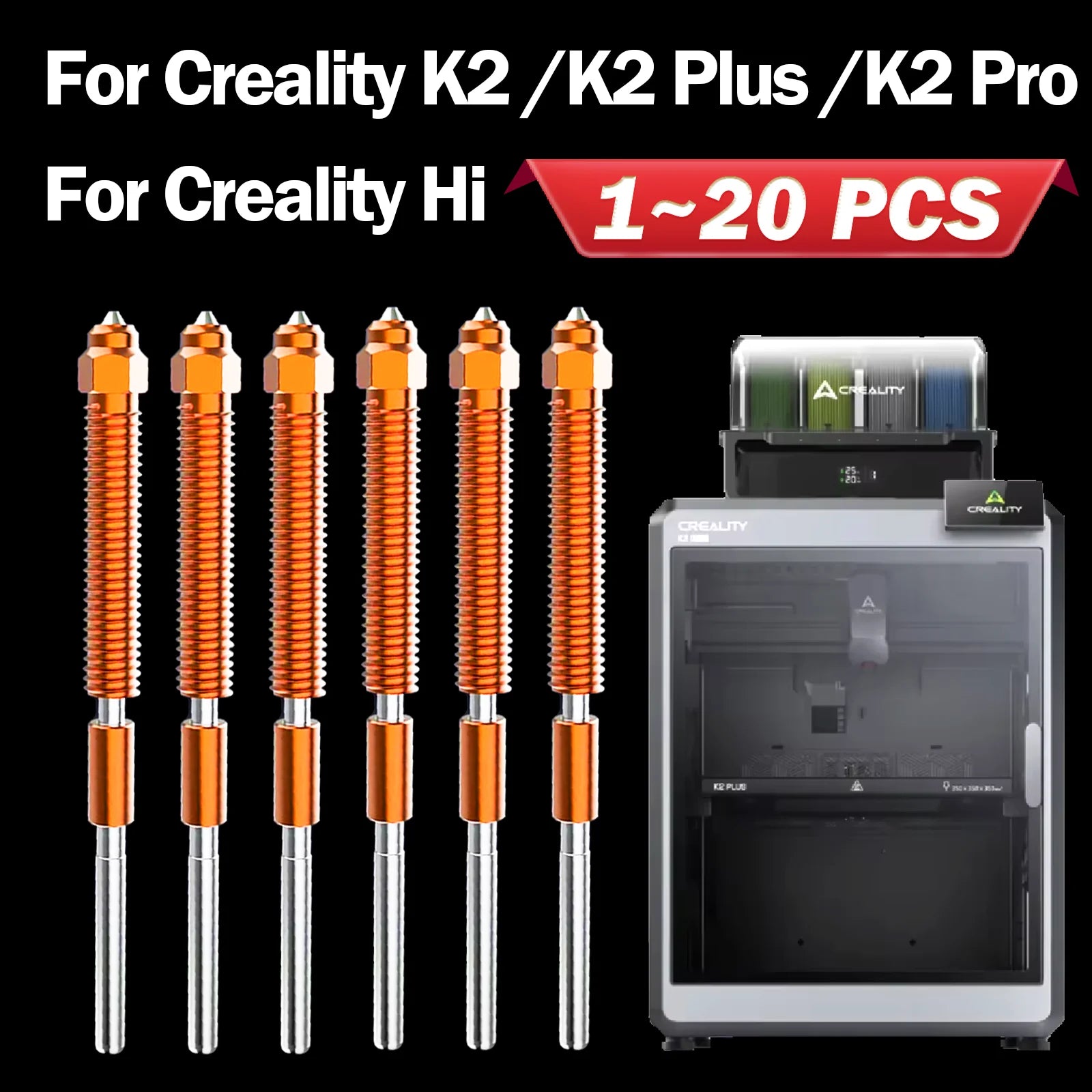 Unicorn Hardened Steel Nozzle for Creality K2/K2 Plus/K2Pro, All-Metal Quick-Swap Creality Hi Hotend Nozzles Upgrade 0.2mm/0.4mm