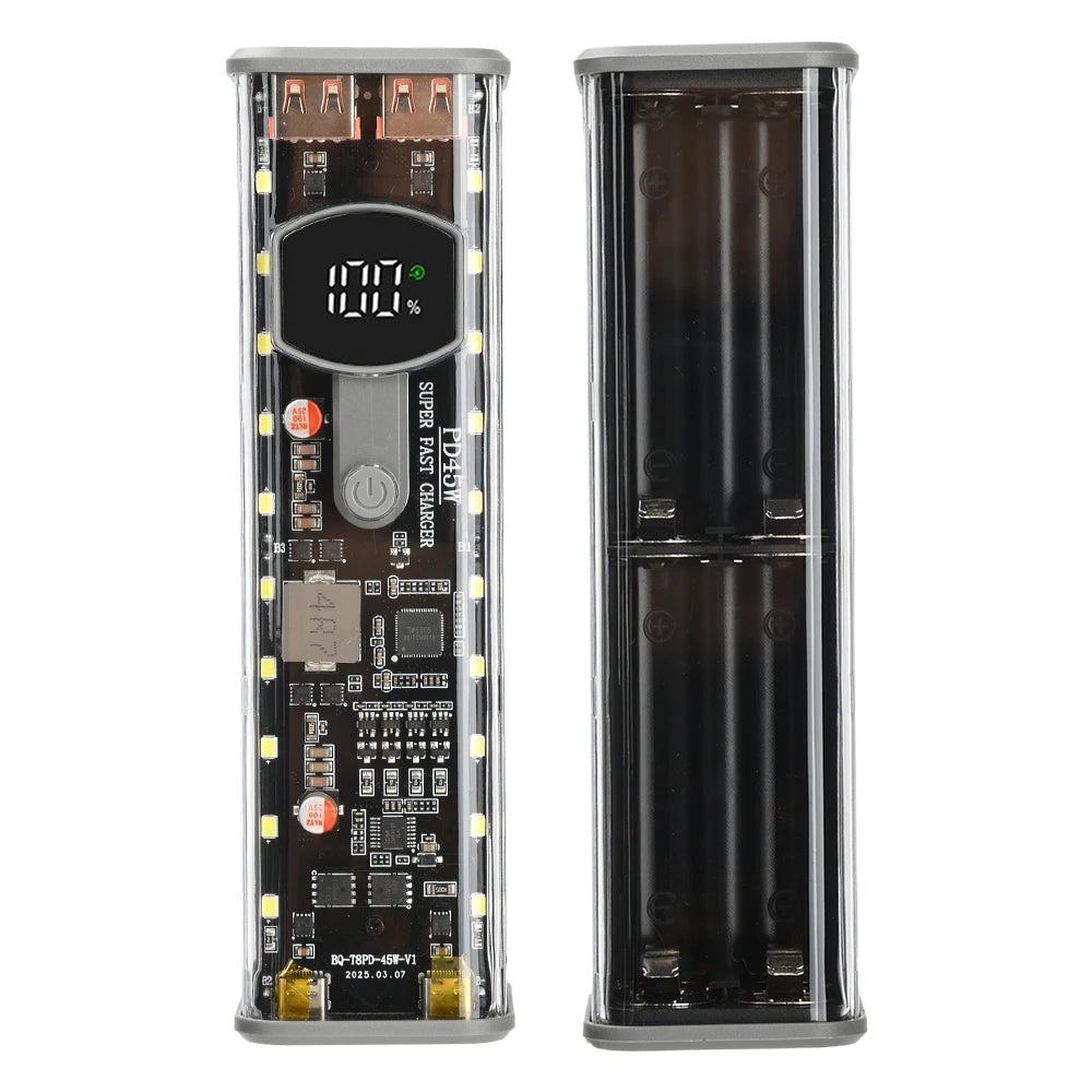 8*18650 Battery Case PD 45W Super Fast Charging Transparent Rechargeable Case Weldless Box detail image 7