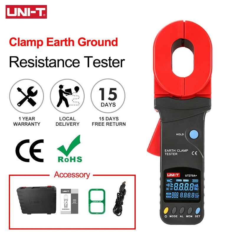 UNI-T Clamp Earth Ground Resistance Tester UT276A+ UT278A+ Digital Clamp Meter Leakage Current Detection product image