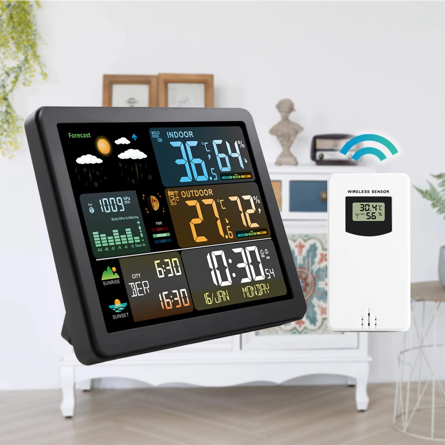 FJ3566M Smart Weather Station Indoor and Outdoor Temperature & Humidity Meter Weather Clock detail image 5