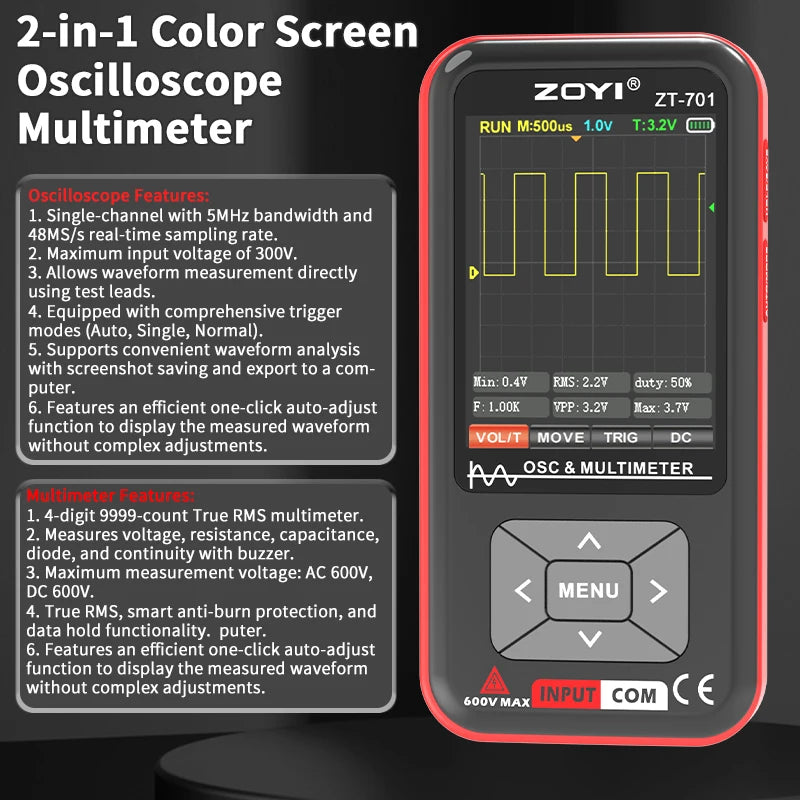 ZOYI digital oscilloscope ZT-701 handheld small portable multimeter 2-in-1 intelligent multi-function product image
