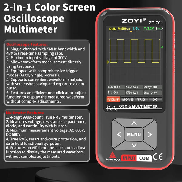 ZOYI digital oscilloscope ZT-701 handheld small portable multimeter 2-in-1 intelligent multi-function product image