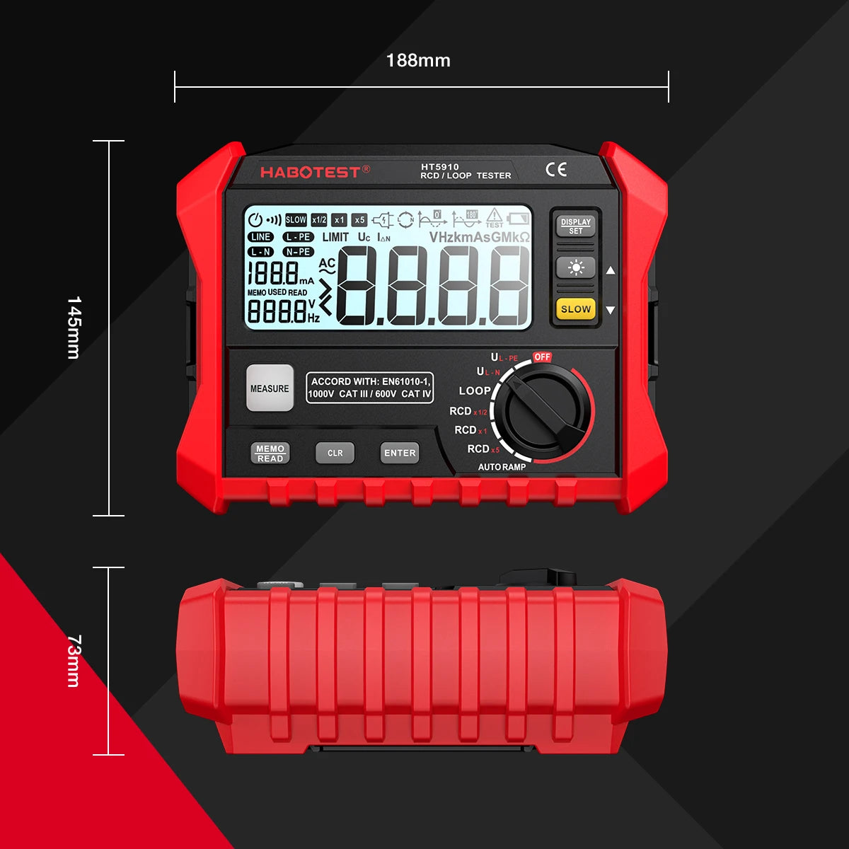 HABOTEST HT5910 Leakage Switch Tester LCD Digital Resistance Meter RCD/Loop Tester 1000 Data detail image 6