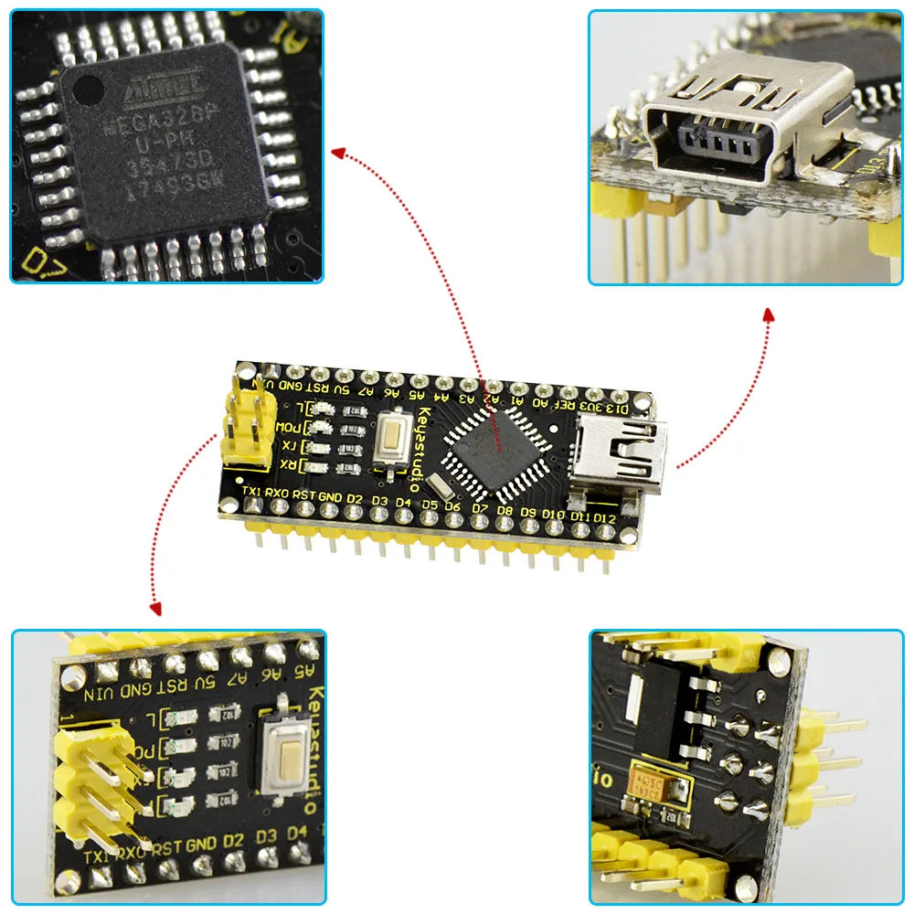 Keyestudio16MHz ATMEGA328P CH340 NANO Development Board With Bootloader+USBCable Compatible detail image 6