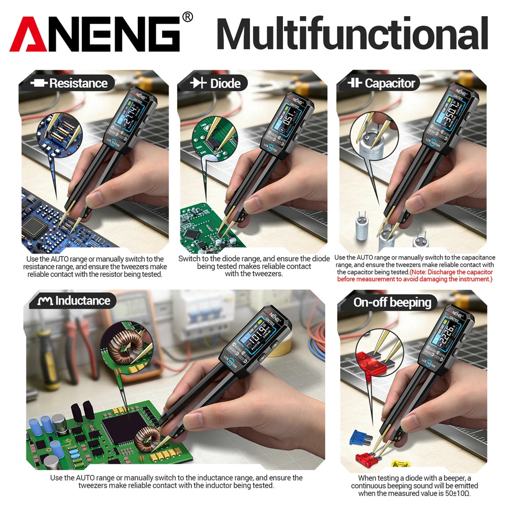 ANENG GN703 Smart Tweezers LCR Meter Professional SMD ESR Test Capacitance Resistance Inductance Digital LCR Bridge Calibration
