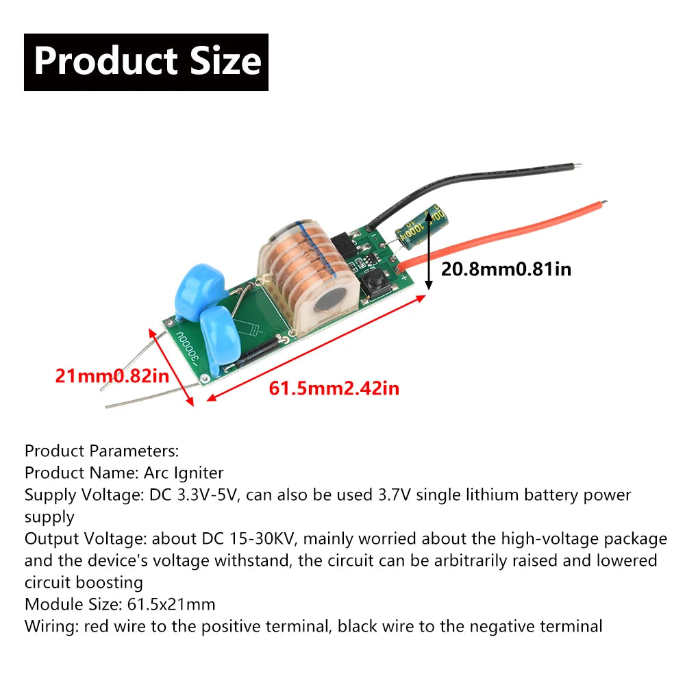 DC 3.3V-5V to DC 15-30KV High voltage Generator Ignition Module No-load High Power Boost detail image 6