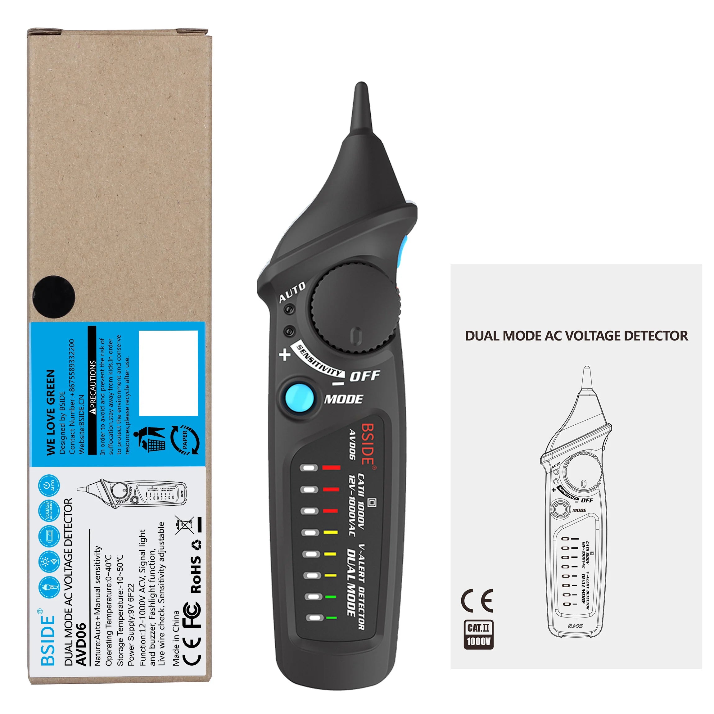 BSIDE AVD06 Non-Contact Voltage detector indicator Profession Smart Test Pencil Live/phase detail image 7