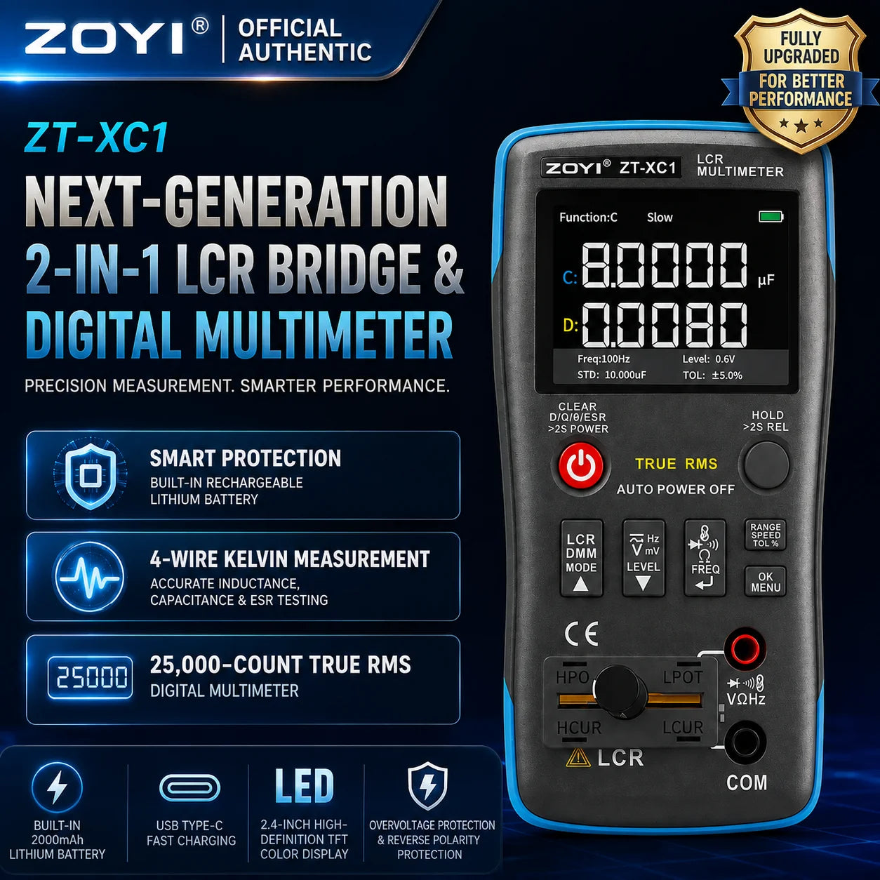 ZOYI ZT-XC1 High Precision LCR Digital Bridge + True RMS Multimeter 2-in-1 Professional Tester Inductance Resistance Capacitance