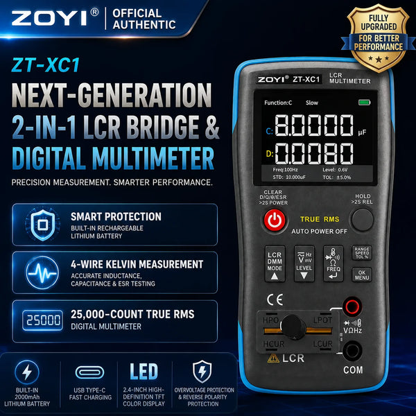 ZOYI ZT-XC1 High Precision LCR Digital Bridge + True RMS Multimeter 2-in-1 Professional Tester Inductance Resistance Capacitance