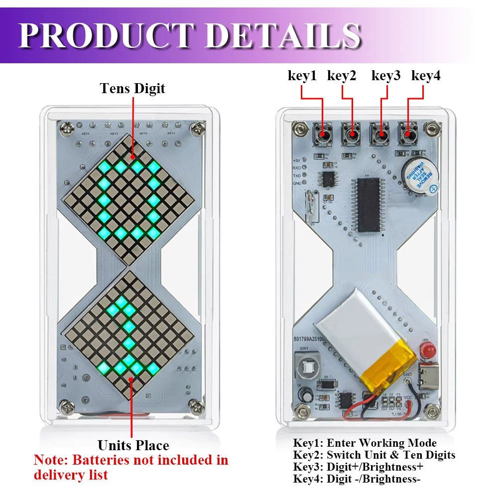 DIY Electronic Kit LED Dot Matrix Component Hourglass Gravity-Sensing Timer PCB Soldering detail image 4