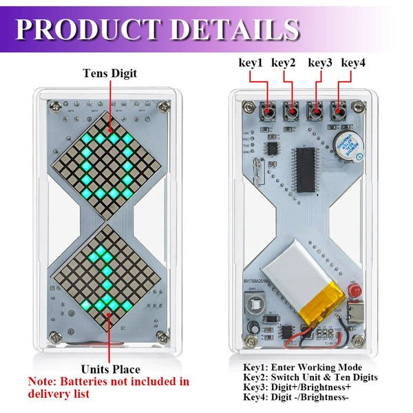 DIY Electronic Kit LED Dot Matrix Component Hourglass Gravity-Sensing Timer PCB Soldering detail image 4