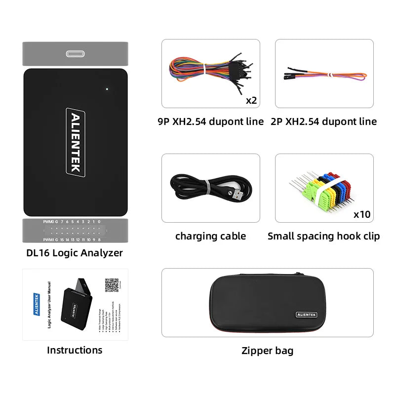ALIENTEK Logic Analyzer DL16 USB Protocol Analyser 250MHz Max Sample Rate 16Channels ARM FPGA Debug Protocol Decoding Software