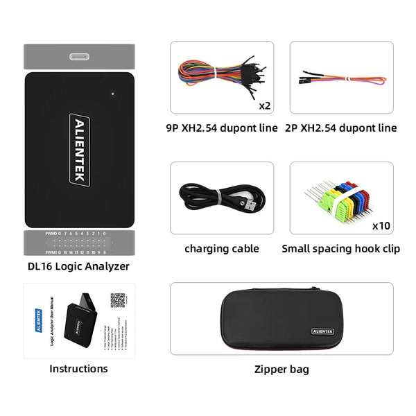 ALIENTEK Logic Analyzer DL16 USB Protocol Analyser 250MHz Max Sample Rate 16Channels ARM FPGA Debug Protocol Decoding Software