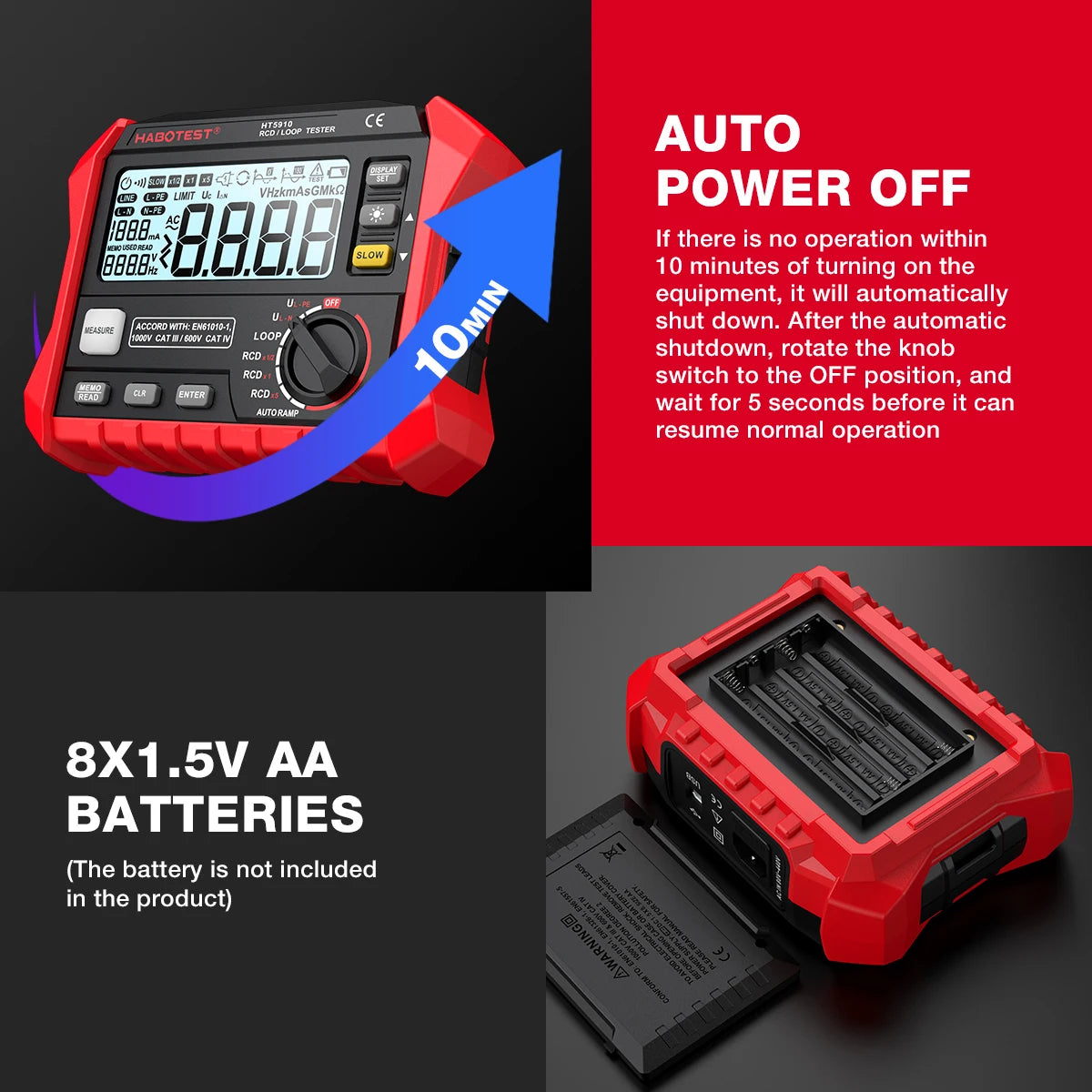 HABOTEST HT5910 Leakage Switch Tester LCD Digital Resistance Meter RCD/Loop Tester 1000 Data detail image 17