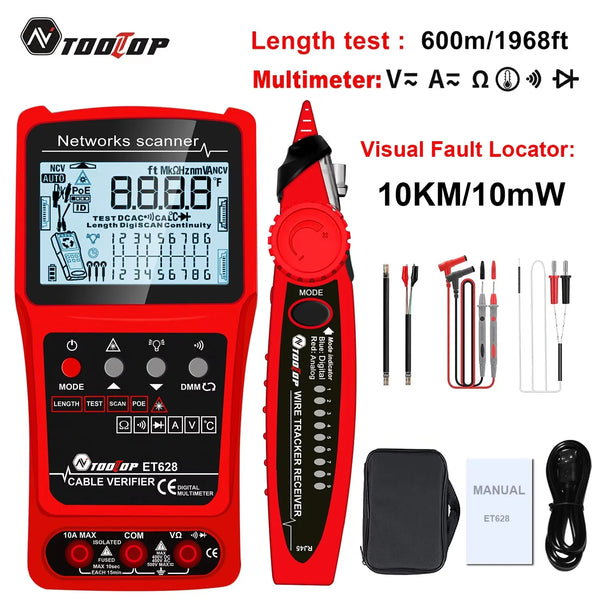 TOOLTOP 3 in 1 LAN Cable Tester Visual Fault Locator Multimeter 600M Length Measure Cable Mapping POE Rj4 product image
