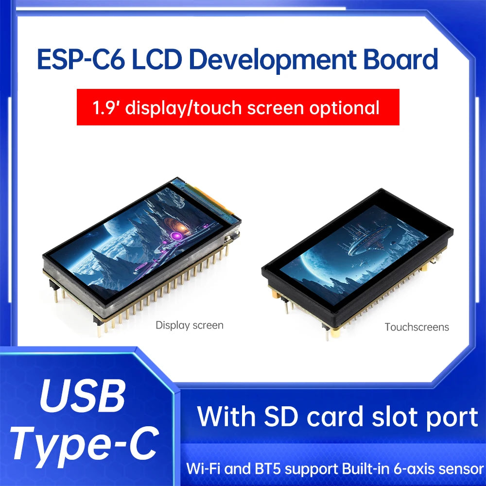 ESP32-C6 1.9 Inch Capacitive Touch Display IPS 170×320 LCD Camera Touch Option Supports WiFi Bluetooth De product image