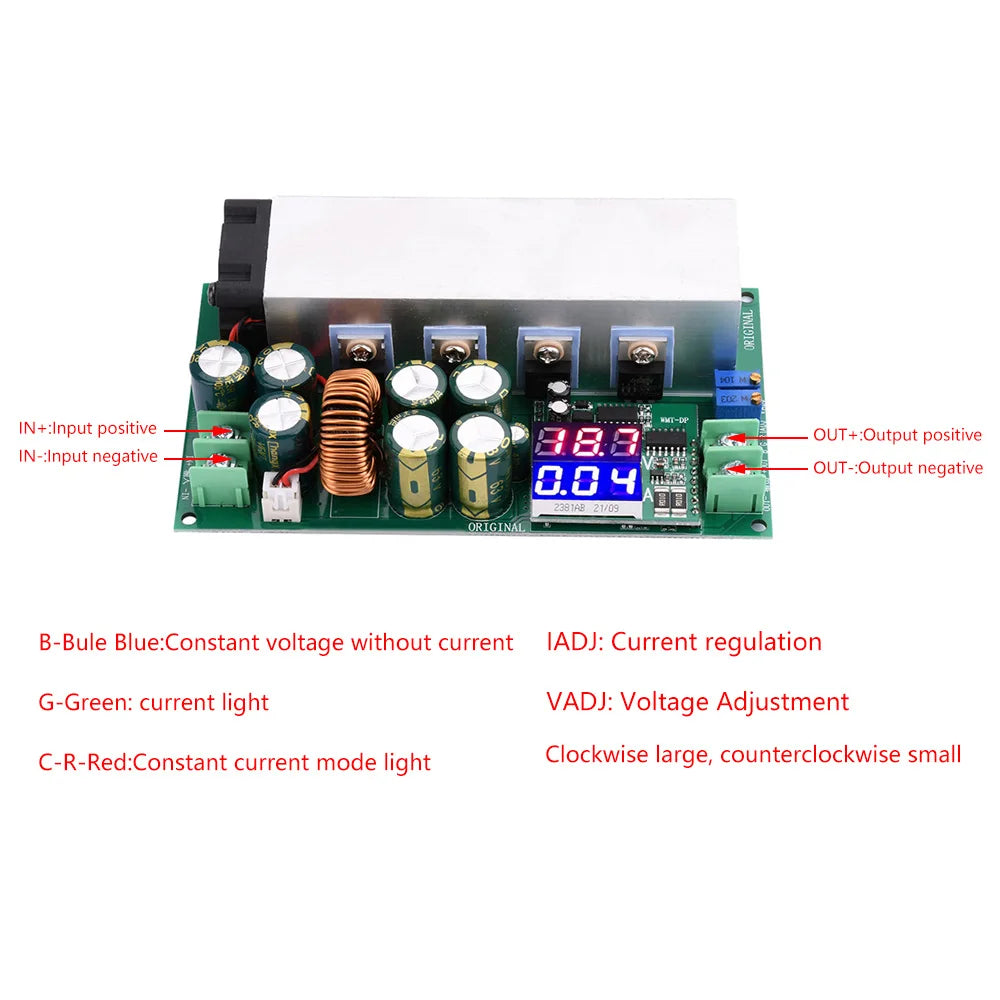 DC-DC High Power 600W Adjustable Step-down Power Supply Module With Fan 12V-80V To 2.5V-50V detail image 2