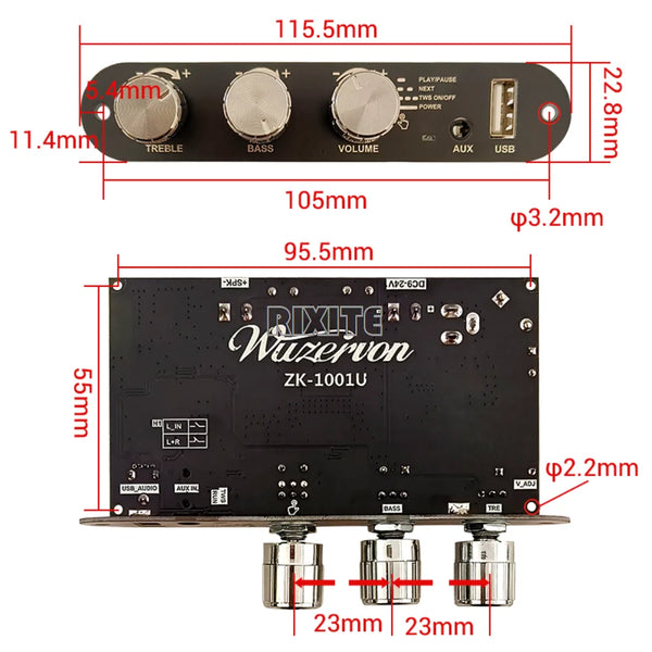 ZK-1001U 100W Bluetooth 5.3 Mono TPA3116D2 Amplifier Board Module Supports APP AUX USB Flash detail image 4