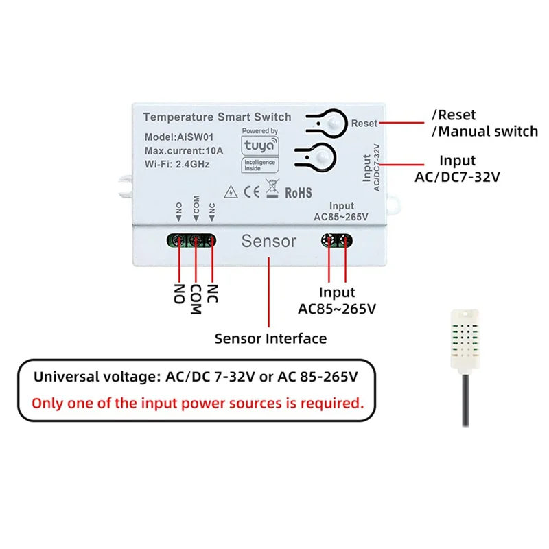 B29C-Smart Tuya Wifi Temperature And Humidity Sensor Switch With External Probe For Reliable Monitoring product image