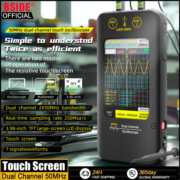BSIDE New Touch Screen Digital Oscilloscope+Signal Generator Dual Channel 50MHz Automatic Osciloscópio To product image