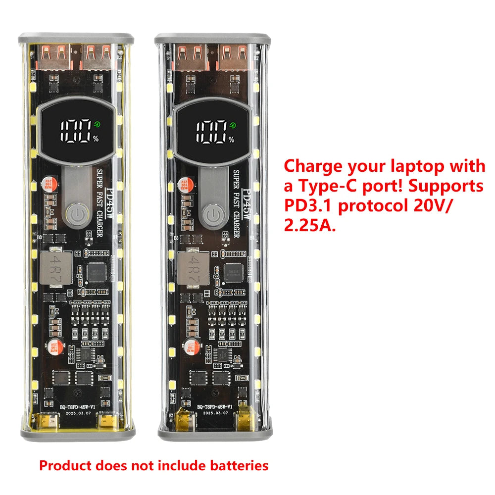 8*18650 Battery Case PD 45W Super Fast Charging Transparent Rechargeable Case Weldless Box detail image 6