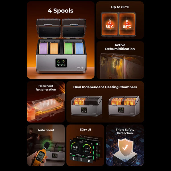 Creality Space Pi X4 Filament Dryer Dual Independent Heating Chambers Active Dehumidification FDM 3D Printer Filament Dryer Box