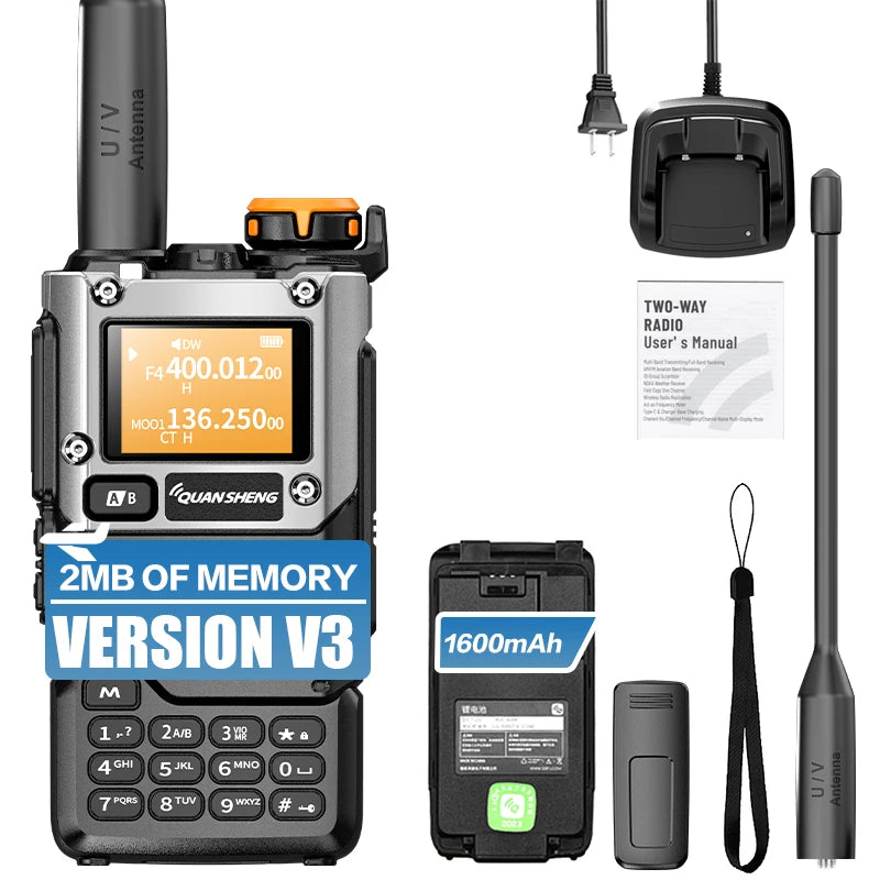 QUANSHENG UV-K5(8) V3 Walkie Talkie 2MB Memory 50-600MHz Air Band RX 5W Two Way Radio Type-C Wireless Copy Custom Firmware
