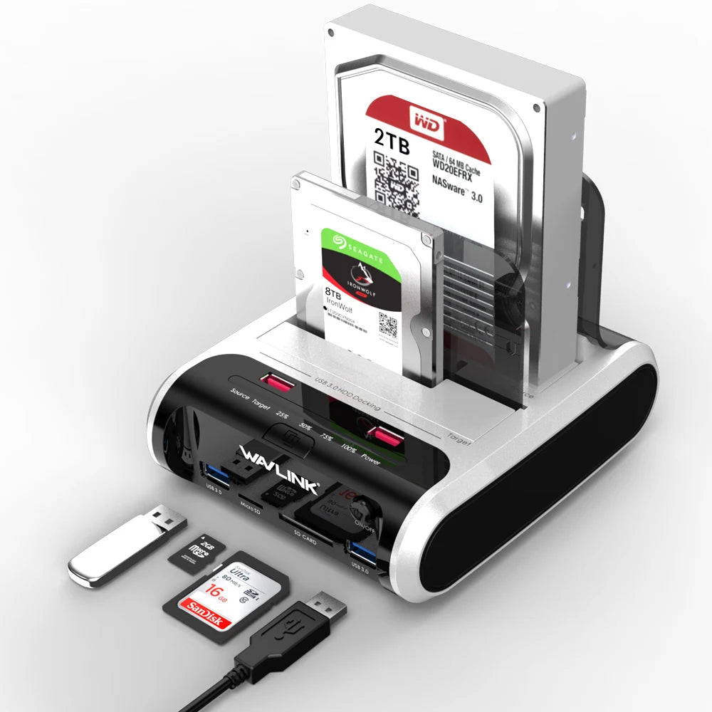 Wavlink USB 3.0 External Hard Drive Case 2.5 3.5 SSD HDD Fast Offline Clone SATA Dual Bay detail image 3