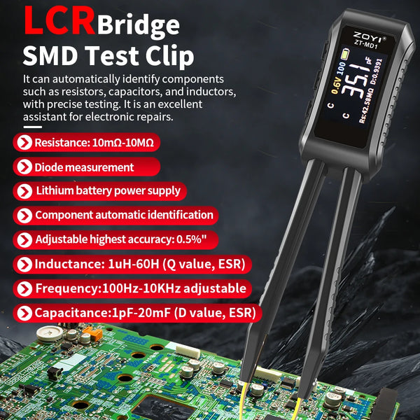 ZOYI Digital LCR Meter, Portable SMD Component Tester for Capacitance Resistance Inductance Voltage Measurement ZTMD1/MD2