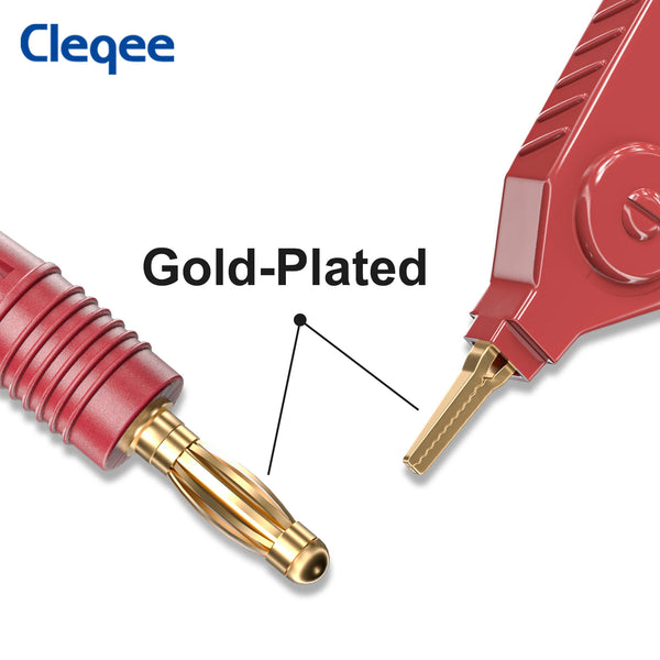 Cleqee P70075A Meter Test Leads Terminal Kelvin Clips Cable Wires to 4mm Banana Plugs Gold-Plated 1.2m/3.94ft for DMM