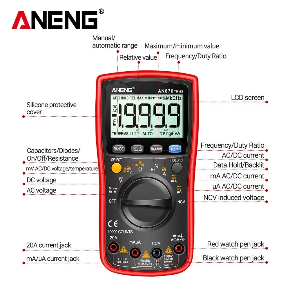 ANENG AN870 Digital Multimeter Profesional 19999 Counts AC/Voltage Current NCV Capacitance detail image 3