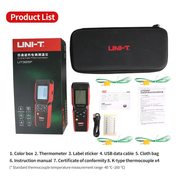 UNI-T 4 Channel Digital Thermometer UT325F J/T/E/R/S/N/K Type Thermocouple Temperature Meter detail image 6
