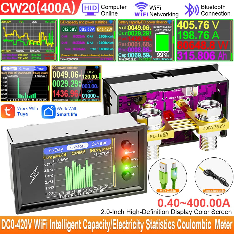 CW20 DC0-420V WiFi Tuya Smart Digital Lithium Battery Capacity Detection Tester DC Display detail image 12